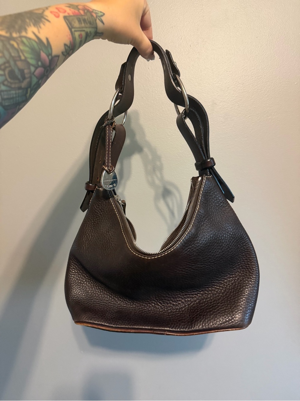 Dooney & Bourke Dark Brown Pebbled Leather Shoulder Bag - Picture 2 of 8